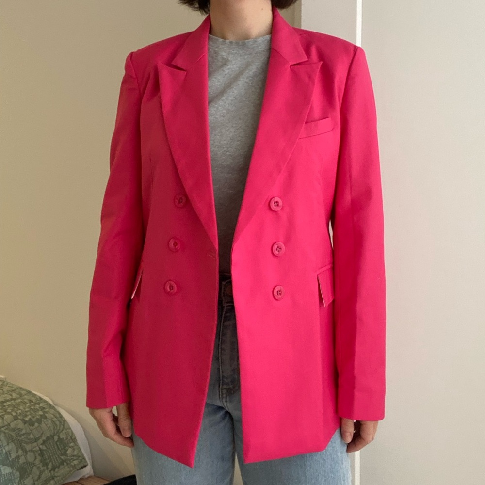 Vintage Pink Double-Breasted Blazer with Peaked Lapels Size Small
